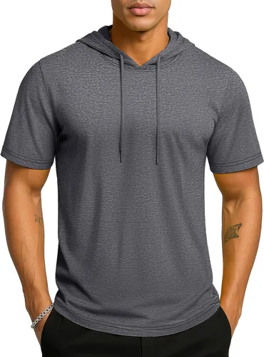 TACVASEN Short Sleeve Hoodies for Men Cotton Hoodies Summer Sweatshirt Lightweight Breathable Workout Shirts Pullover