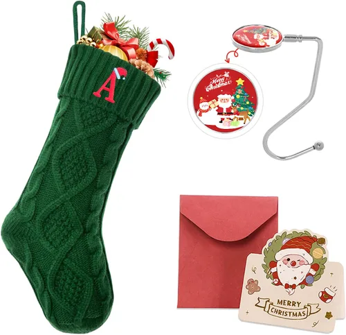 Ulico Medias de Navidad con iniciales, calcetines de Navidad de punto con monograma bordado grande de 18 pulgadas, calcetines de Navidad para niños,