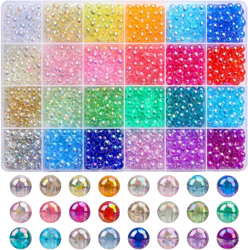Vista 18 de 1440 piezas de cuentas redondas de acrílico mate de 6 mm de color caramelo, 24 colores surtidos de cuentas de chicle de plástico con agujero