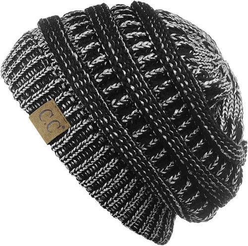 Vista 2 de C.C - Gorro de punto trenzado, elástico, moderno, grueso, suave y abrigador