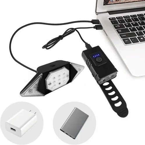 Vista 3 de Luces de bicicleta delanteras y traseras recargables, Maketheone Super Bright Juego de faros y luces traseras para bicicleta, señales de giro, fácil