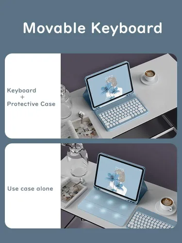 Vista 3 de Funda de teclado para iPad 6ª 5ª generación 9.7 pulgadas Air 2 Pro 9.7 linda llave redonda inalámbrica desmontable BT Color teclado cubierta