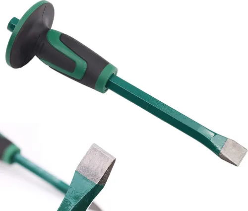 Cincel de masón con protector de mano, 12 pulgadas (30 cm) cincel de hormigón de roca de extremo plano resistente, rompedor de piedra demolición de