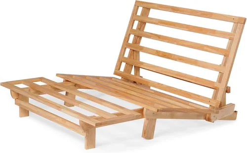 Vista 6 de Marco triple de madera de sofá cama, futón de madera - (Ahorro de espacio, acabado natural) Ideal para espacios pequeños, casas rodantes y muebles