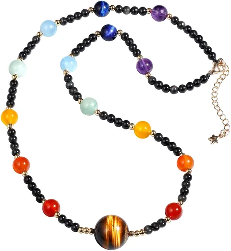Jewever Collares de cuentas de 7 chakras con ojo de tigre para mujer, cristales curativos de obsidiana y piedras preciosas de reiki, piedra de