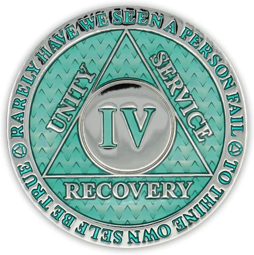 Vista 2 de Moneda de sobriedad de 4 años Chip AA Legacy Ficha de aniversario de recuperación de triplaca gruesa (Aqua)