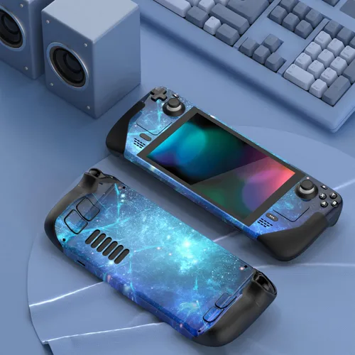 Vista 3 de Conjunto completo de piel PlayVital para LCD de Steam Deck, calcomanías adhesivas para Steam Deck OLED - Nebulosa Azul