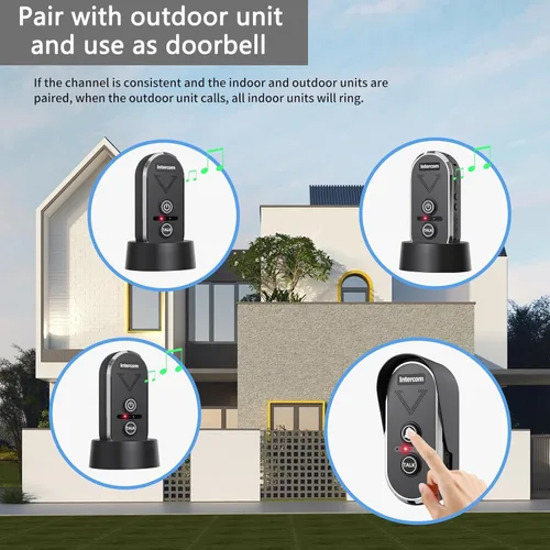 Vista 6 de Timbre inalámbrico para el hogar, sistema de intercomunicación inalámbrico de 4900 pies de largo alcance, timbre de intercomunicador bidireccional