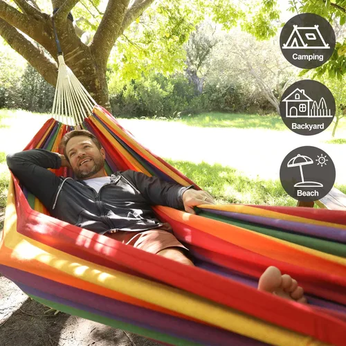 Vista 5 de CHULIM Hamaca doble brasileña con correas de árbol, extragrande de 94 x 63 pulgadas, hamaca para 2 personas para patio trasero al aire libre e