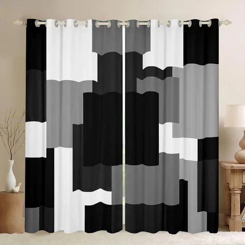 Vista 11 de jejeloiu Cortinas de rayas para dormitorio, sala de estar (2 paneles, 38 x 45 pulgadas), cortinas geométricas para niños, 30 % a 50 %, cortinas