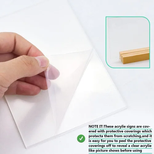 Vista 5 de Paquete de 8 soportes de mesa de acrílico transparente de 5 x 7 pulgadas en blanco con soportes de madera - Ideal para tarjetas de nombre DIY