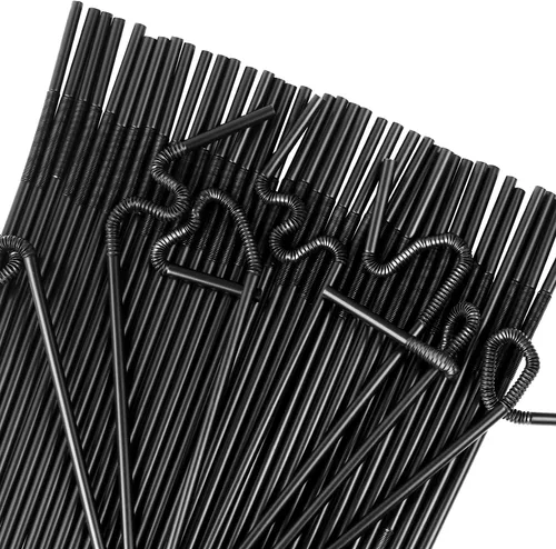 Vista 4 de [Envueltas individualmente] 100 popotes de plástico flexibles negros, popotes flexibles desechables, 10.2 pulgadas de largo y 0.23 pulgadas