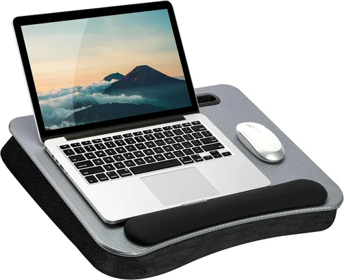 Vista 7 de LapGear Escritorio de regazo de espuma viscoelástica con reposa muñecas y ranura para medios - Mediano - Negro carbón - Se adapta a laptops de hasta