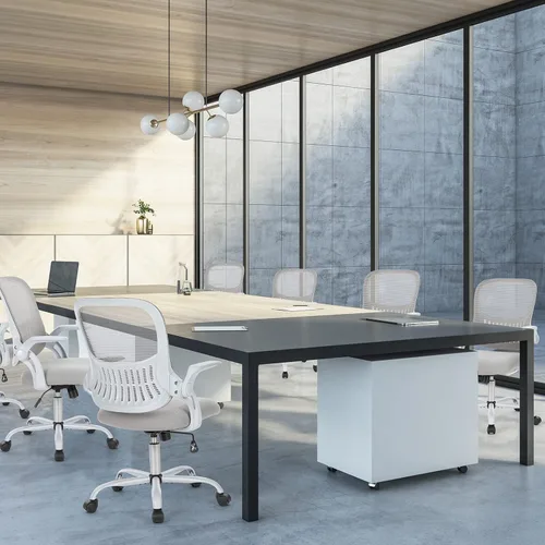 Vista 8 de Sweetcrispy Silla ergonómica de escritorio de malla con respaldo medio con ruedas, soporte lumbar y cómodos reposabrazos para el hogar, dormitorio