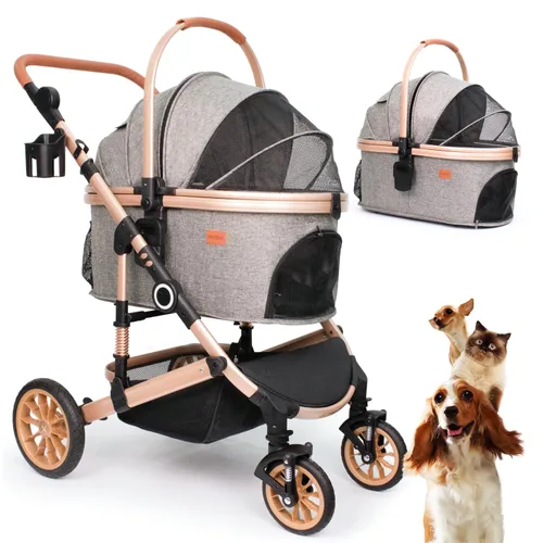 Vista 9 de Bicystar Cochecito para mascotas para perros medianos, cochecito para perros con transporte desmontable, ruedas de goma, combo de asiento de Negro