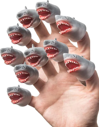 Vista 10 de AQKILO Juego de Marionetas de Dedo de Tiburón, Accesorios de Teatro para Espectáculo de Marionetas de Animales del Océano, Juguetes Novedosos