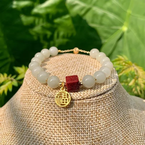 Vista 3 de Handmade Genuine Jade Abacus Shape Beaded Bracelet, Feng-shui Lucky Stone Chakra Healing Gemstone Crystal Beads Adjustable Bangle Stretch Jewelry