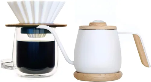 TAMAGO x ORIGAMI Premium - Juego de café para verter sobre una sola porción | Recomendado por baristas | Hervidor de 12 onzas con termómetro, taza