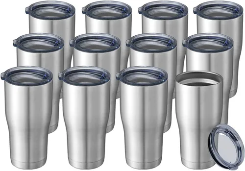Vista 8 de HASLE OUTFITTERS Vaso de 20 onzas a granel, vasos de acero inoxidable con tapa, vaso aislado al vacío, vaso de doble pared, tazas de café, gris