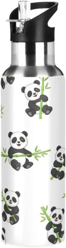 BPA-Free Sport Water Bottle Insulated 20 Oz, Insulated Stainless Steel Water Bottle with Straw for Gym Outdoor Travel School, Cute Cartoon Pandas