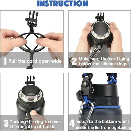 Vista 6 de Paracord Handle for Hydro Flask Water Bottles Standard Mouth, Strap Holder with Safety Rubber Ring & Carabiner, Easy to Carry and Durable Reusable