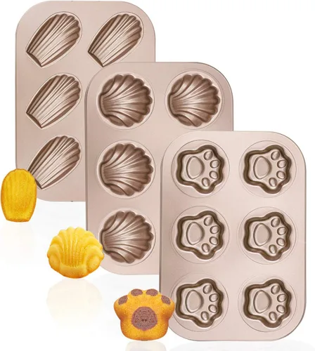 Vista 9 de Beasea Moldes de dona para hornear 6 cavidades, 2 unidades de mini molde para hornear donas pequeñas, antiadherente, bandeja de acero al carbono
