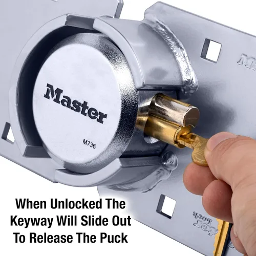 Vista 3 de Master Lock Candado de Disco Cromado, Candado de Grillete Oculto de Servicio Pesado y Cerrojo, Candado de Acero Sólido para Camiones, Remolques