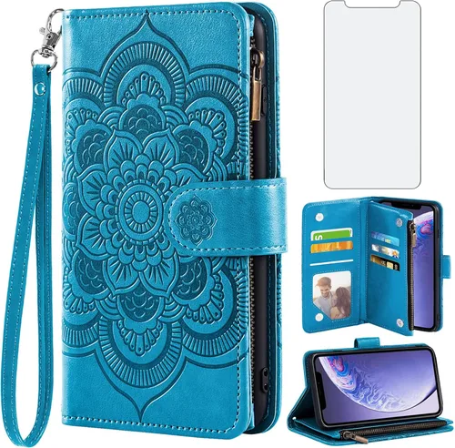 Vista 9 de Asuwish Funda de teléfono para iPhone 11 6.1 con protector de pantalla de vidrio templado y soporte de tarjeta de crédito con tapa de flores