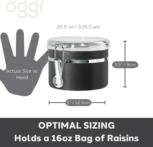 Vista 5 de Oggi Recipiente de cocina de acero inoxidable de 26 onzas líquidas, negro - Tapa hermética con cierre, parte superior transparente - Ideal