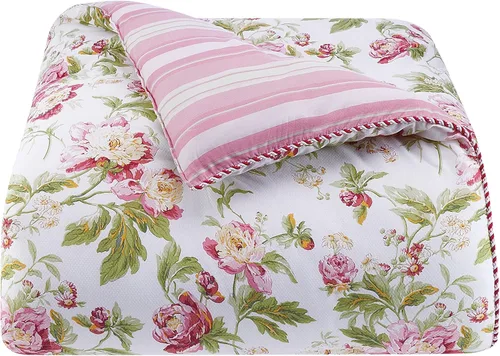 Vista 3 de Waverly Forever Peony - Juego de edredón de 4 piezas, 100% algodón, estampado floral de bayas, tamaño matrimonial/queen, con 2 fundas de almohada