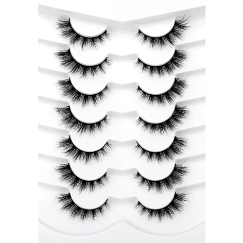 Vista 68 de Medias pestañas postizas con banda transparente, finas, estilo ojo de gato, naturales, cortas, pequeñas, acento 3/4, de visón sintético, tiras