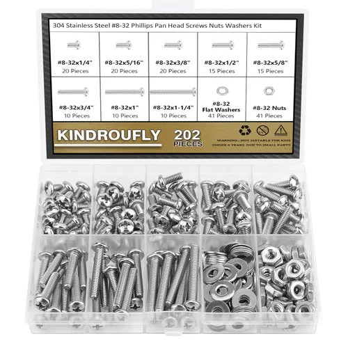 Vista 9 de Kit surtido de tuercas Phillips de cabeza plana de 58 piezas de 1/4-20 x 1/2 pulgadas, 3/4 pulgadas, 1 1/4 pulgadas, 1-1/2 pulgadas, acero