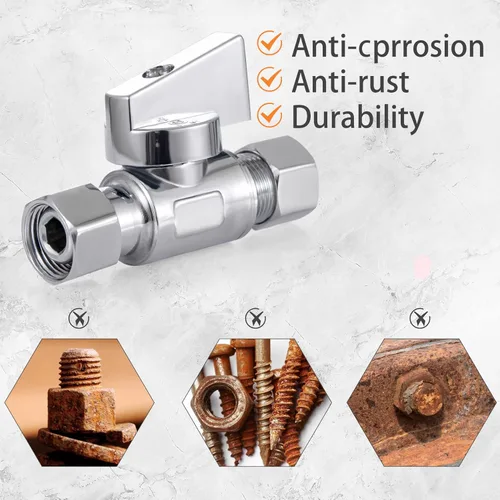 Vista 7 de 1 paquete de válvula de parada angular de latón sin plomo de 3/8 pulgadas Comp FIP x 3/8 pulgadas de compresión MIP válvula recta de agua de cuarto