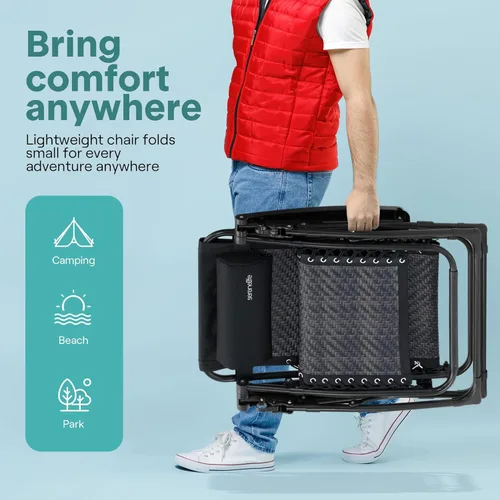 Vista 5 de SereneLife Zero Gravity - Juego de 2 sillas reclinables para patio al aire libre con mesa auxiliar de ratán, portavasos y almohada, sillas de césped