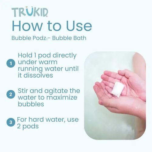 Vista 6 de TruKid Unscented Bubble Podz & BubbleGlove Set – Fragrance-Free Pods and 2 Wash Gloves for Gentle Bathing