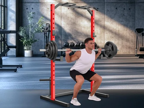 Vista 6 de OPPSDECOR Squat Rack, Multi-Function Power Cage Rack with Adjustable Weight Bench, Squat Rack with Pull-up Bar, J-Hooks, More Training Attachment
