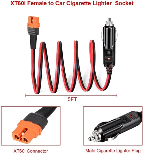 Vista 6 de ELFCULB XT60i - Encendedor de cigarrillos para automóvil, 14 AWG 12 V, conector macho para generador solar portátil (5 pies)