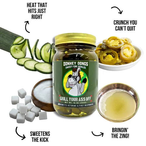 Vista 4 de GYAO Donkey Dongs - Encurtidos de pan y mantequilla, encurtidos dulces y picantes de 16 onzas con jalapeño, chips de pepinillos llenos de sabor