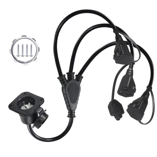 Enchufe de Puerto de CA de 15A - Toma de Entrada de Alimentación de 125V con Cable de Extensión Triple de 18 Pulgadas, Enchufe NEMA 5-15 con Brida