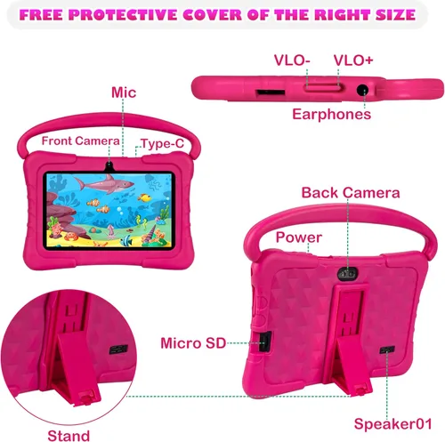 Vista 6 de Tableta para niños, tableta para niños, tabletas de 7 pulgadas para niños de 32 GB ROM 3 GB de RAM Android11 Tablet para niños de 3 a 14 años