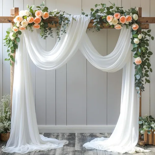 Vista 25 de Tela drapeada para arco de boda, 1 panel de 18 pies, cortina de telón de fondo transparente azul bebé, cortina de gasa para boda, arco, ceremonia