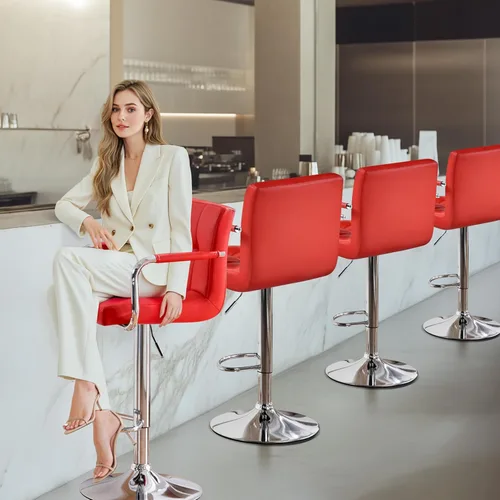 Vista 206 de Yaheetech - 4 taburetes de bar ajustables de terciopelo, taburetes de cocina, sillas de comedor giratorias hidráulicas con reposabrazos, terciopelo