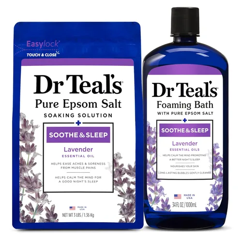 Dr. Teal - Solución de remojo de sal de Epsom y baño espumoso con sal de Epsom pura, lavanda (el embalaje puede variar)
