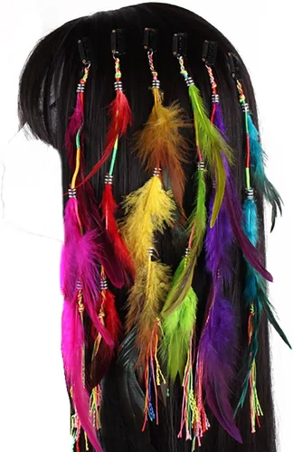 Juego de 6 extensiones de cabello hippie bohemio hechas a mano con clip de plumas, peine de horquilla, tocado, accesorios de bricolaje para mujeres
