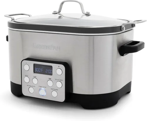 Vista 3 de GreenPan Olla de cocción lenta eléctrica de 6 cuartos con tapa, olla extraíble antiadherente de cerámica sin PFAS, diseño multifunción 5 en 1