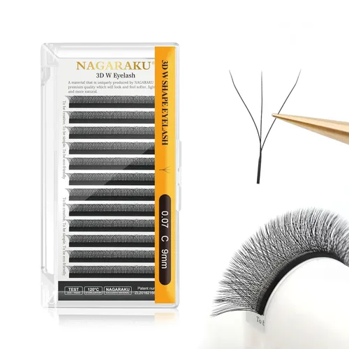 Vista 249 de NAGARAKU Extensión de pestañas en forma de W 3D con volumen en racimo, abanico prefabricado, pestañas postizas de visón sintético mate negro