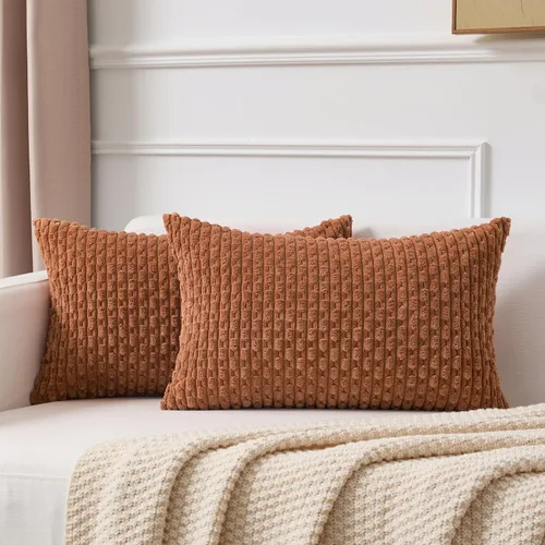 Vista 378 de Kevin Textile - Juego de 2 fundas de almohada decorativas de pana suave, estilo bohemio, a rayas, decoración del hogar para sofá, cama, sofá y sala