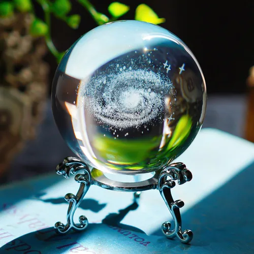 Vista 8 de H&D HYALINE & DORA Bola de Cristal Pisapapeles de Flor de la Vida Grabada con Láser 3D con Soporte, Globo de Flores de Rejilla Curativa de Chakras