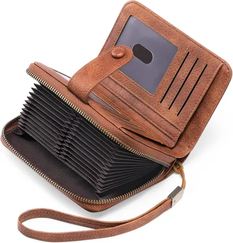 GAEKEAO Cartera de cuero para tarjetas de crédito para mujer, bloqueo RFID, gran capacidad, plegable, con cremallera, organizador de tarjetas con