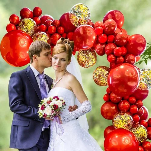 Vista 7 de Kit de guirnalda de globos de oro rojo de 155 piezas para graduación, boda, cumpleaños, baby shower, decoración de fiesta